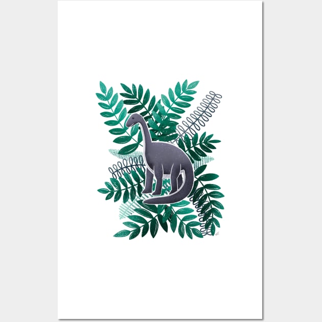 Dinosaur & Leaves - Teal Wall Art by monitdesign